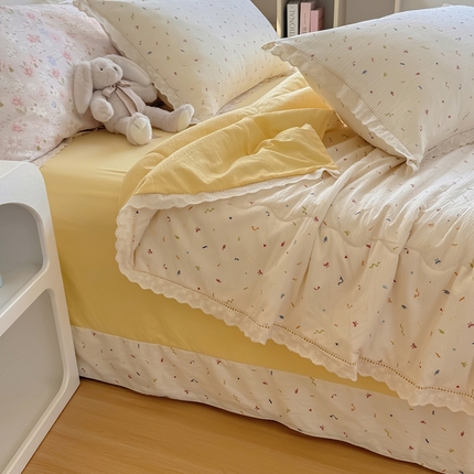 奥虎家纺 2025新款纯棉花边小竹棉夏被四件套 简爱