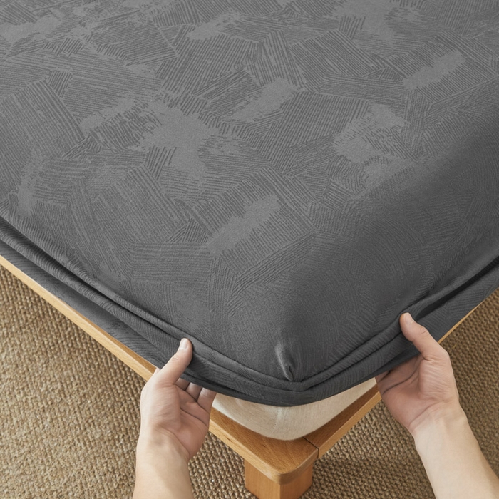 91家纺网 家纺一手货源 找家纺 早晨家纺 2025新款肌理纹纯棉提花床笠 肌理纹床笠-暗灰