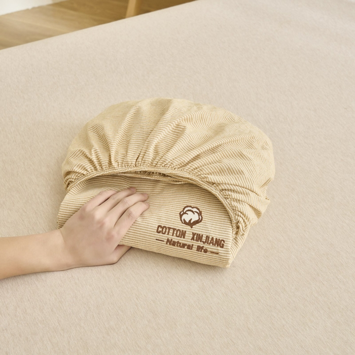 91家纺网 家纺一手货源 找家纺 早晨家纺 2025新款色织纯棉水洗棉毛巾绣床笠 流年床笠-姜黄