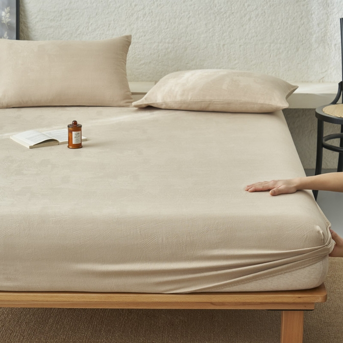 91家纺网 家纺一手货源 找家纺 早晨家纺 2025新款肌理纹纯棉提花床笠 肌理纹床笠-浅驼