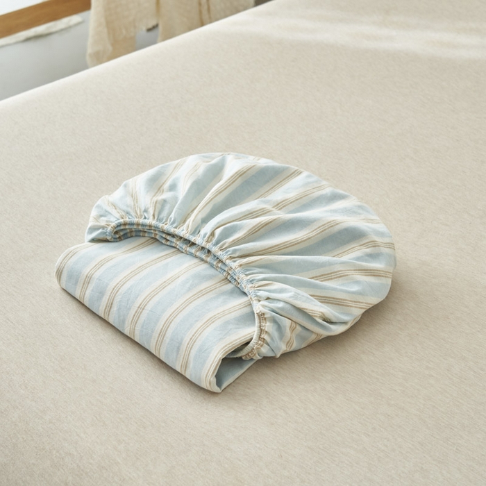 91家纺网 家纺一手货源 找家纺 早晨家纺 2025新款色织纯棉水洗棉床笠 科瑞-蓝