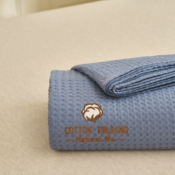 91家纺网 家纺一手货源 找家纺 早晨家纺 2025新款纯棉华夫格床单 纯棉华夫格床单-宾利蓝