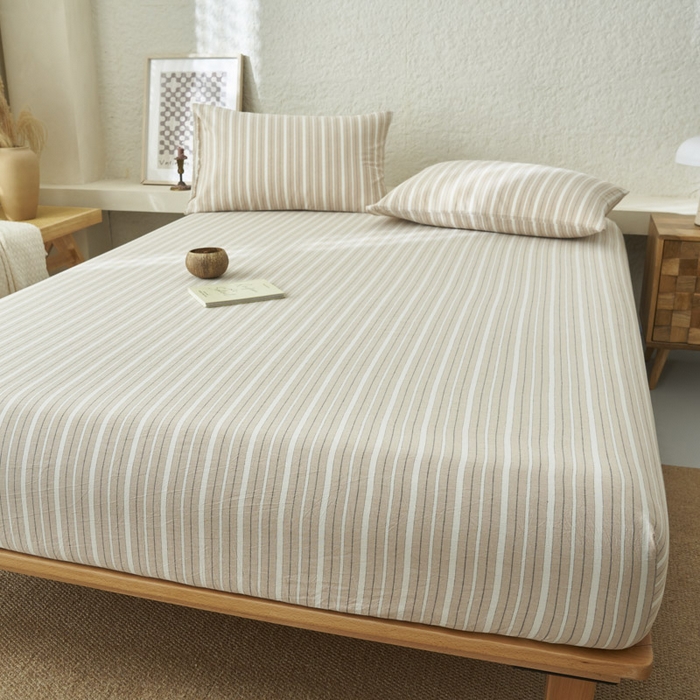 91家纺网 家纺一手货源 找家纺 早晨家纺 2025新款色织纯棉水洗棉床笠 雅诗-咖