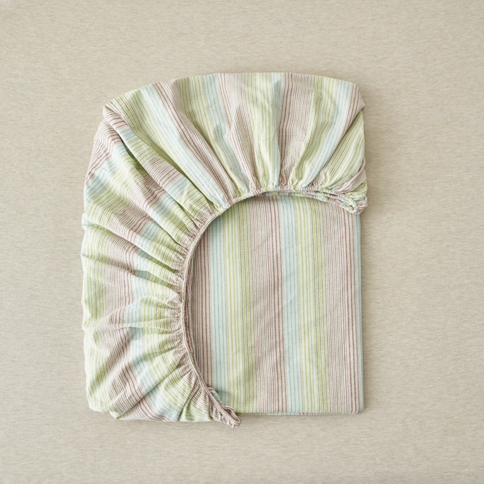 91家纺网 家纺一手货源 找家纺 早晨家纺 2025新款色织纯棉水洗棉床笠 克鲁奇-绿