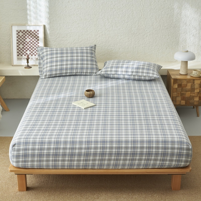 91家纺网 家纺一手货源 找家纺 早晨家纺 2025新款色织纯棉水洗棉床笠 温尼-烟兰