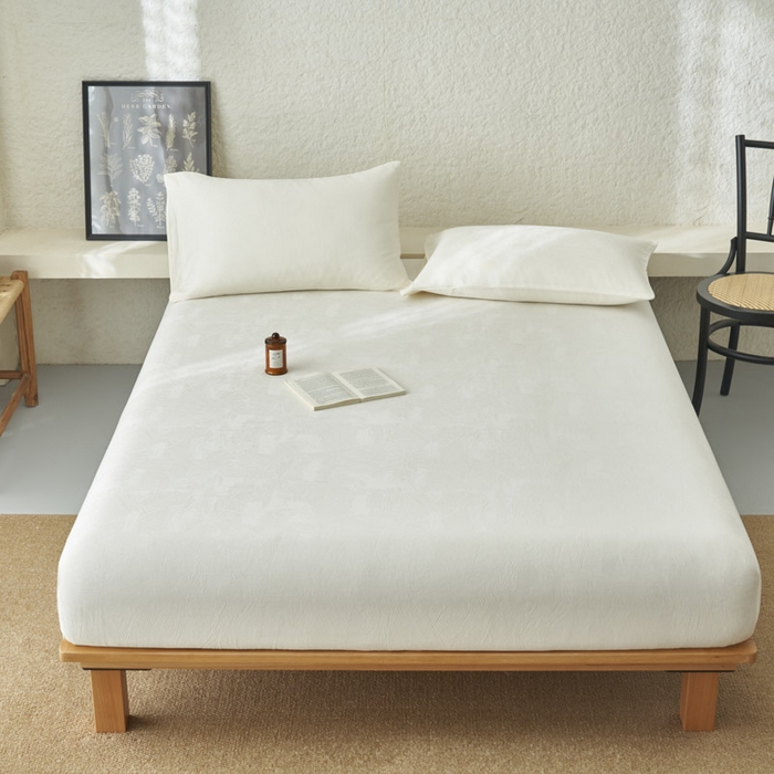 91家纺网 家纺一手货源 找家纺 早晨家纺 2025新款肌理纹纯棉提花床笠 肌理纹床笠-奶昔白