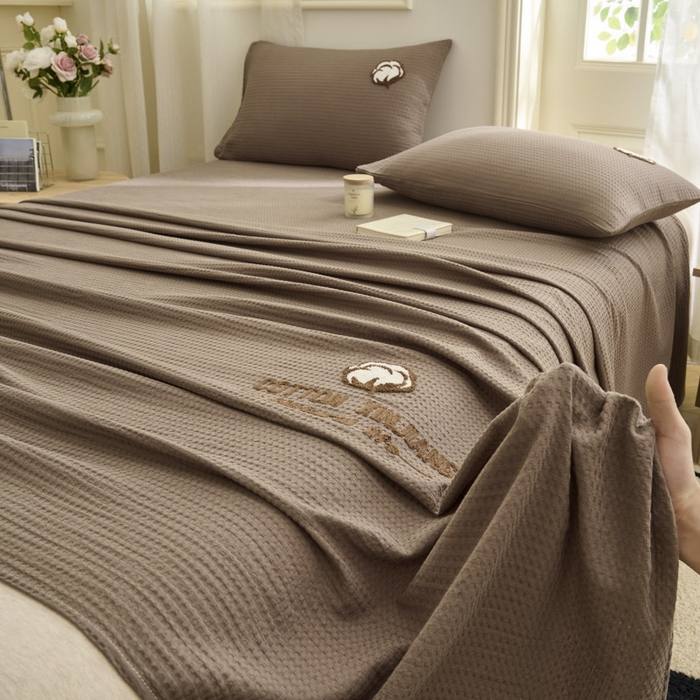 91家纺网 家纺一手货源 找家纺 早晨家纺 2025新款纯棉华夫格床单 纯棉华夫格床单-咖色
