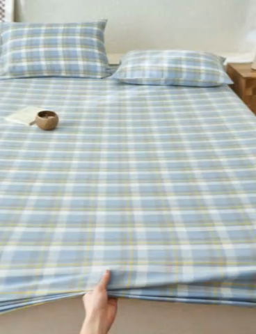 91家纺网 家纺一手货源 找家纺 早晨家纺 2025新款色织纯棉水洗棉床笠 简兮-蓝