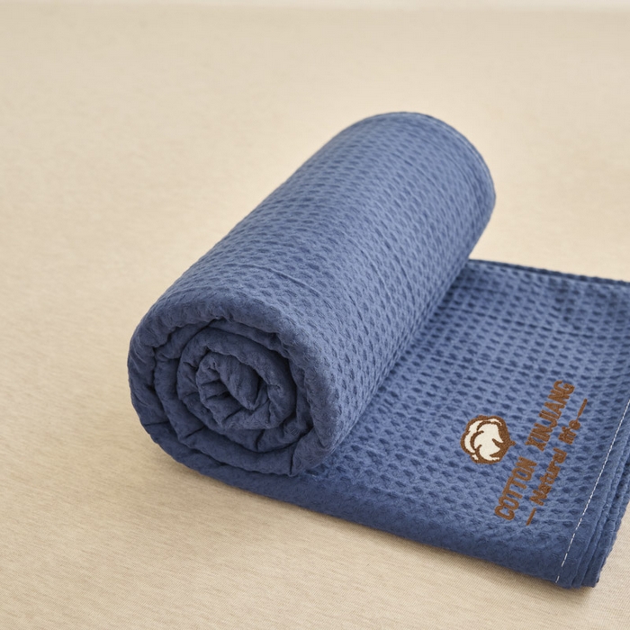 91家纺网 家纺一手货源 找家纺 早晨家纺 2025新款纯棉华夫格床单 纯棉华夫格床单-牛仔蓝