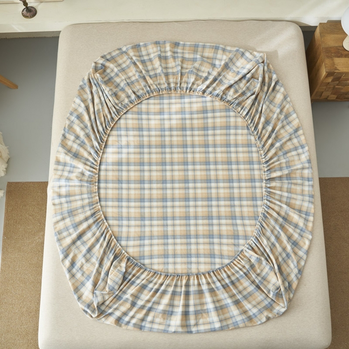 91家纺网 家纺一手货源 找家纺 早晨家纺 2025新款色织纯棉水洗棉床笠 云舒-咖