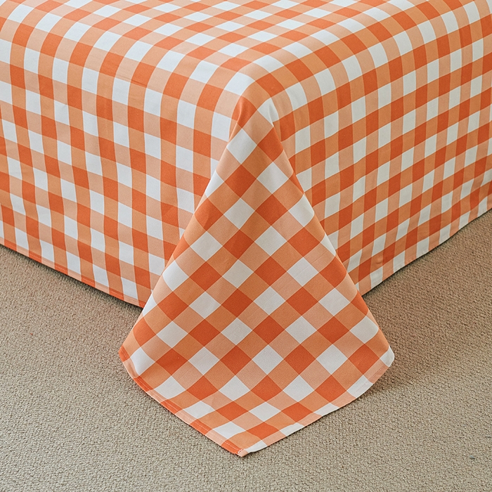 91家纺网 家纺一手货源 找家纺 义博家纺 2025新款纯棉老粗布床单 夏日橙中格