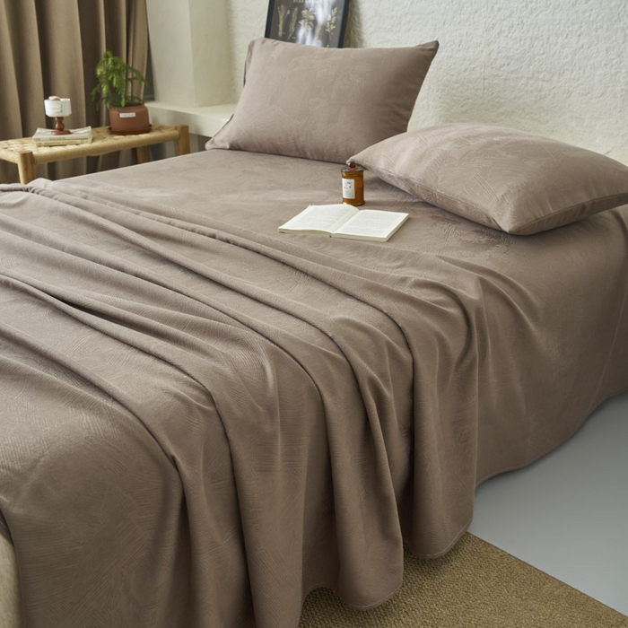 91家纺网 家纺一手货源 找家纺 早晨家纺 2025新款肌理纹纯棉提花床单 肌理纹床单-中灰