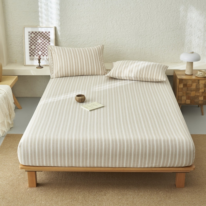 91家纺网 家纺一手货源 找家纺 早晨家纺 2025新款色织纯棉水洗棉床笠 雅诗-咖