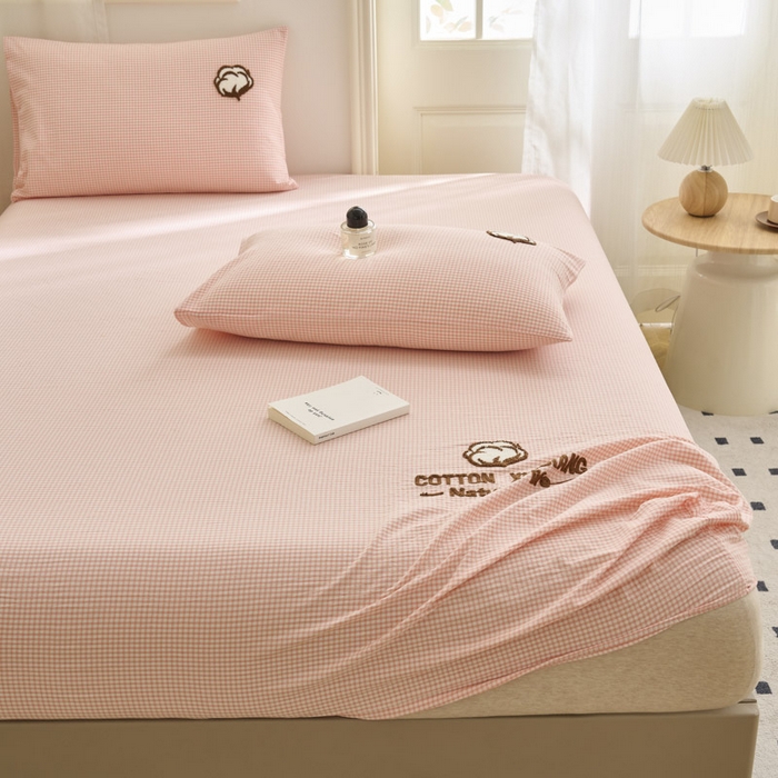 91家纺网 家纺一手货源 找家纺 早晨家纺 2025新款色织纯棉水洗棉毛巾绣床笠 星曜床笠-浅粉