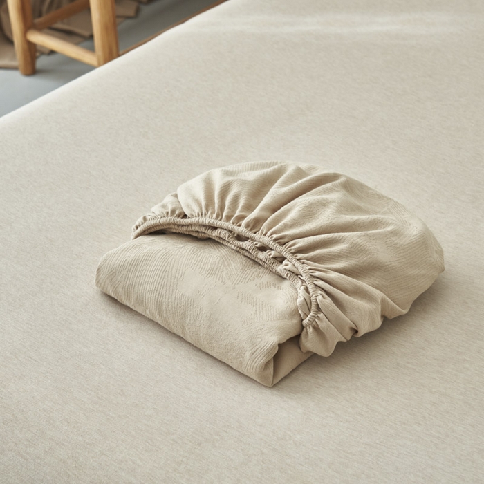 91家纺网 家纺一手货源 找家纺 早晨家纺 2025新款肌理纹纯棉提花床笠 肌理纹床笠-浅驼