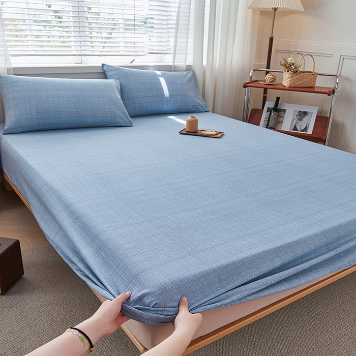 91家纺网 家纺一手货源 找家纺 义博家纺 2025新款纯棉老粗布床笠 海军蓝