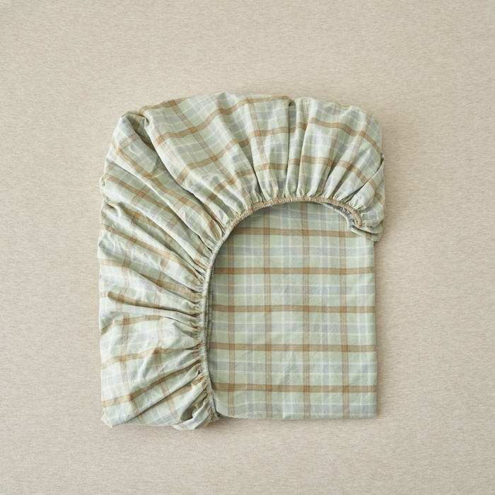 91家纺网 家纺一手货源 找家纺 早晨家纺 2025新款色织纯棉水洗棉床笠 梦雨-绿