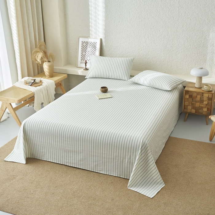 91家纺网 家纺一手货源 找家纺 早晨家纺 2025新款色织纯棉水洗棉床单 格律时尚-浅兰