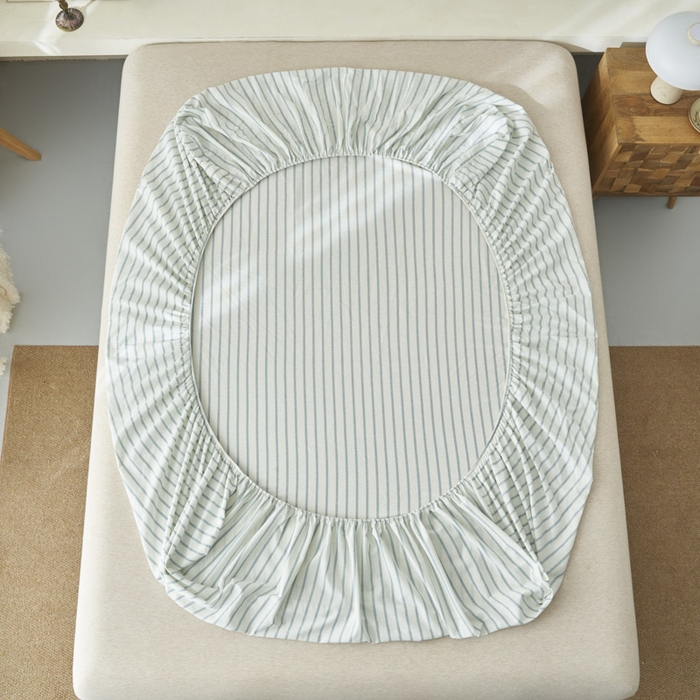 91家纺网 家纺一手货源 找家纺 早晨家纺 2025新款色织纯棉水洗棉床笠 格律时尚-浅兰