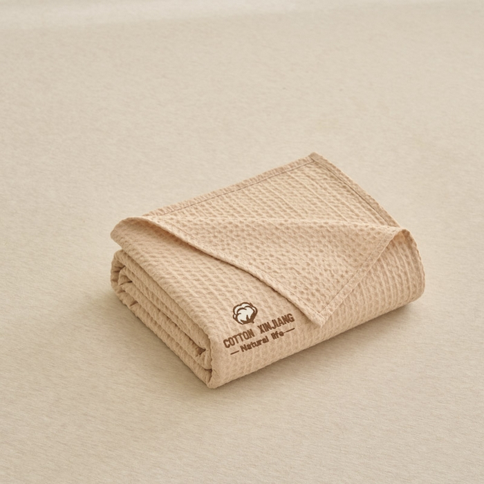 91家纺网 家纺一手货源 找家纺 早晨家纺 2025新款纯棉华夫格床单 纯棉华夫格床单-杏色