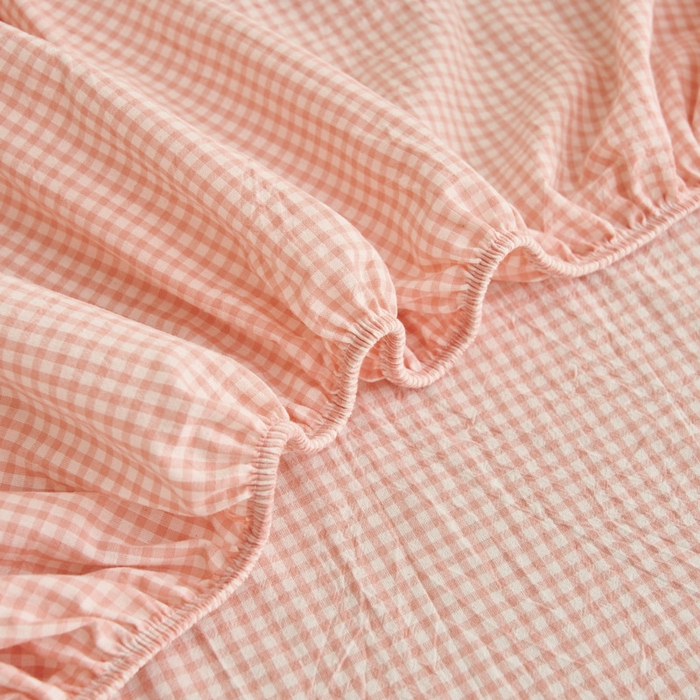 91家纺网 家纺一手货源 找家纺 早晨家纺 2025新款色织纯棉水洗棉毛巾绣床笠 星曜床笠-浅粉