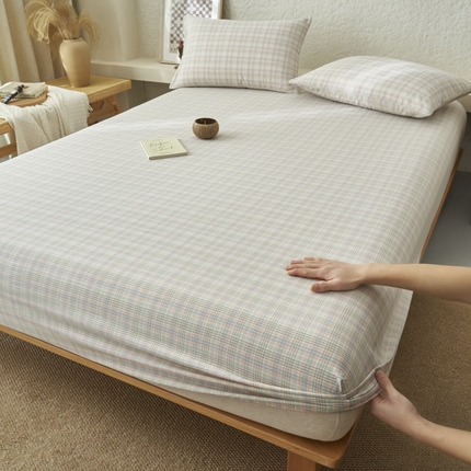 91家纺网 家纺一手货源 找家纺 （总）早晨家纺 2025新款色织纯棉水洗棉床笠