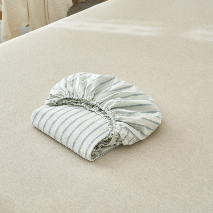 91家纺网 家纺一手货源 找家纺 早晨家纺 2025新款色织纯棉水洗棉床笠 格律时尚-浅兰