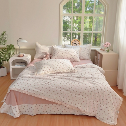 奥虎家纺 2025新款纯棉花边小竹棉四件套 花颜