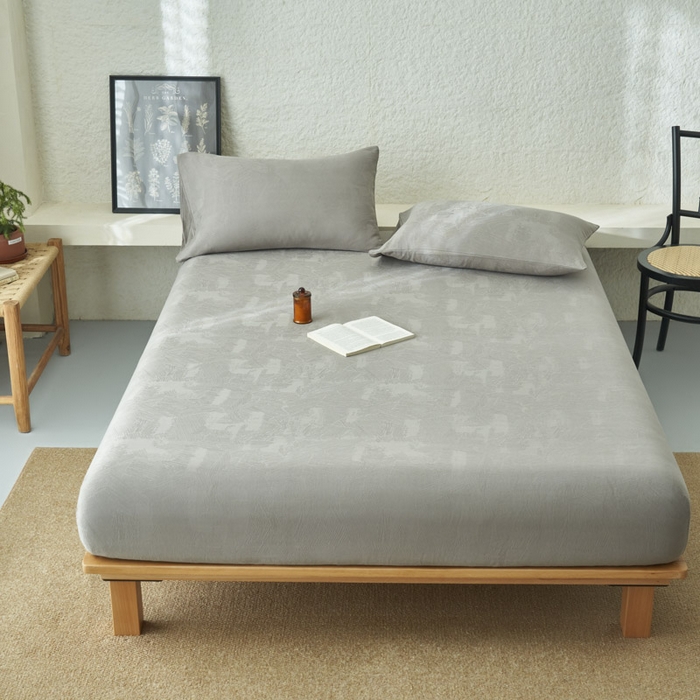 91家纺网 家纺一手货源 找家纺 早晨家纺 2025新款肌理纹纯棉提花床笠 肌理纹床笠-浅灰