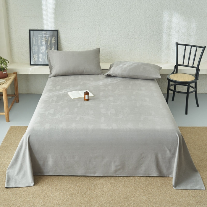 91家纺网 家纺一手货源 找家纺 早晨家纺 2025新款肌理纹纯棉提花床单 肌理纹床单-浅灰