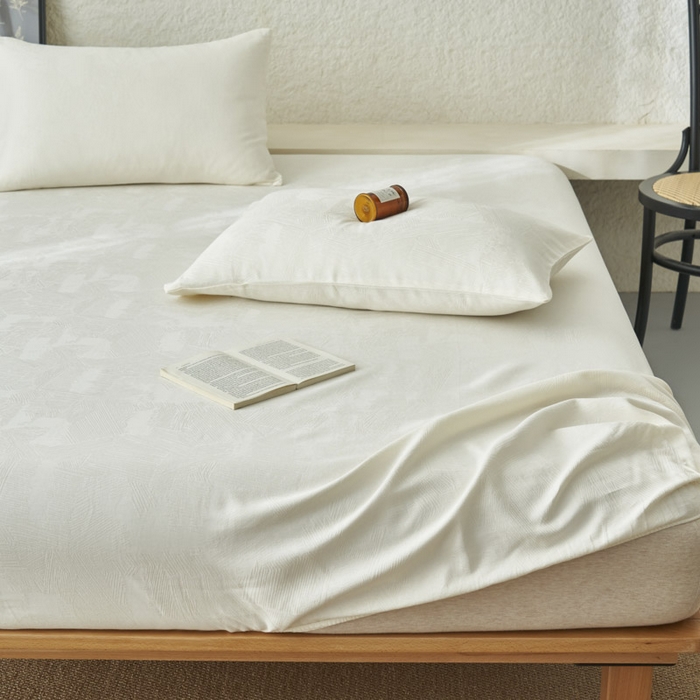 91家纺网 家纺一手货源 找家纺 早晨家纺 2025新款肌理纹纯棉提花床笠 肌理纹床笠-奶昔白