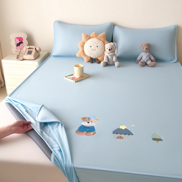 91家纺网 家纺一手货源 找家纺 九花鹿 2025新款凉感PE卡通冰丝席-床笠款 床笠款-雪纳瑞