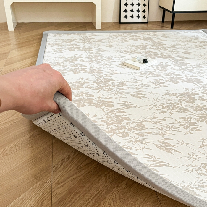 91家纺网 家纺一手货源 找家纺 宜代光年 2025新款冷凝丝提花凉席多功能地垫 凉感繁花床垫-咖