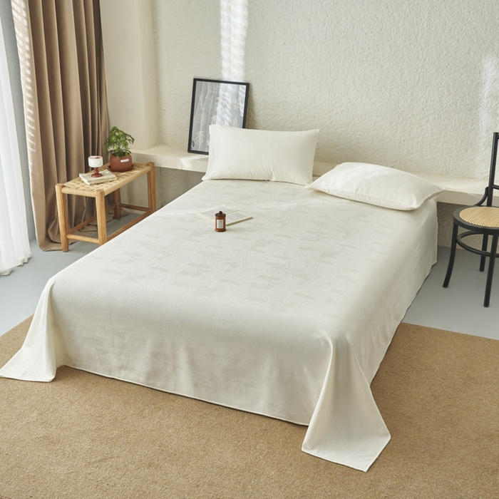 91家纺网 家纺一手货源 找家纺 早晨家纺 2025新款肌理纹纯棉提花床单 肌理纹床单-奶昔白