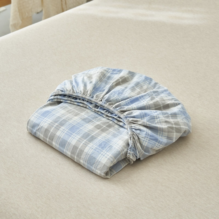 91家纺网 家纺一手货源 找家纺 早晨家纺 2025新款色织纯棉水洗棉床笠 森迪-蓝