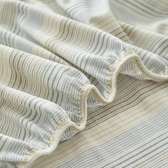 91家纺网 家纺一手货源 找家纺 早晨家纺 2025新款色织纯棉水洗棉床笠 凯西亚-蓝