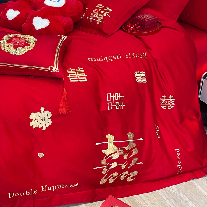 91家纺网 家纺一手货源 找家纺 张公子婚庆馆 2025新款全棉40s喷气四件套婚庆系列 喜来登-金