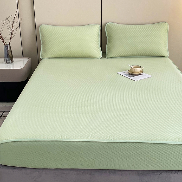 91家纺网 家纺一手货源 找家纺 凌云家纺 2025新款100%锦纶凉席床笠款可水洗冰丝席三明治软席 绿色