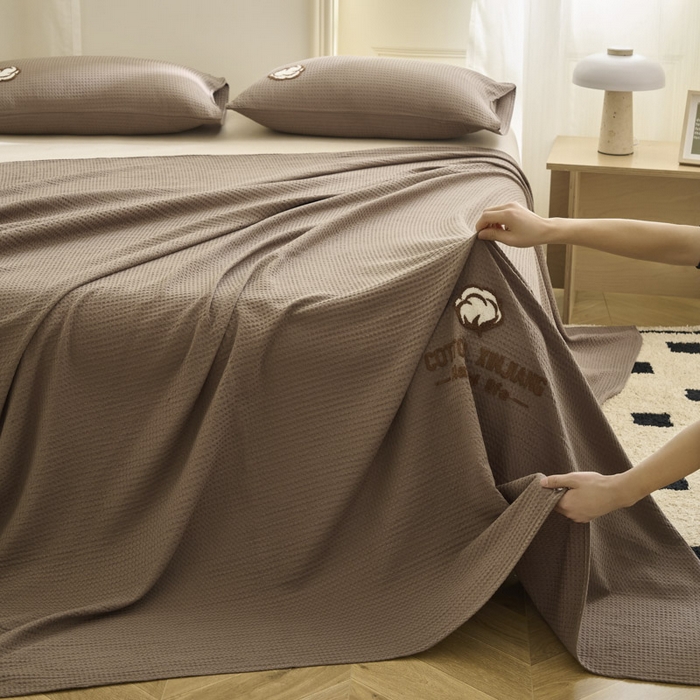 91家纺网 家纺一手货源 找家纺 早晨家纺 2025新款纯棉华夫格床单 纯棉华夫格床单-咖色