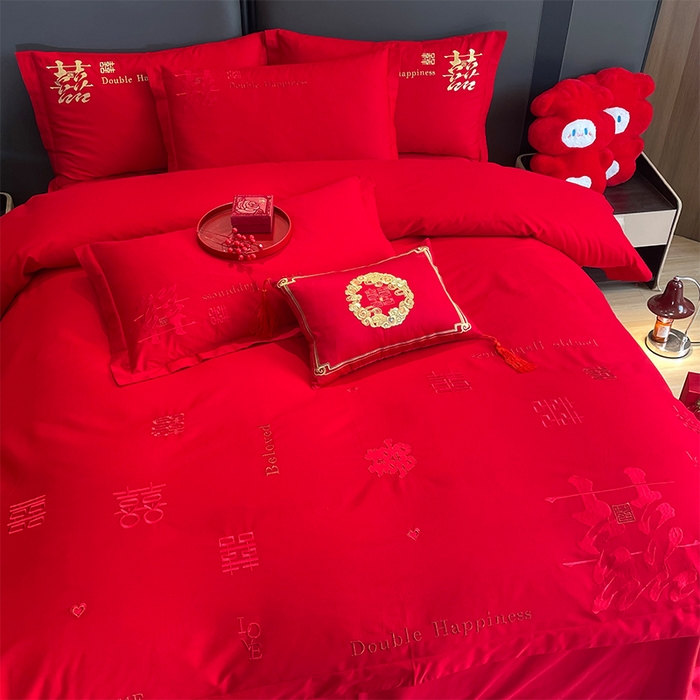 91家纺网 家纺一手货源 找家纺 张公子婚庆馆 2025新款全棉40s喷气四件套婚庆系列 喜来登-红