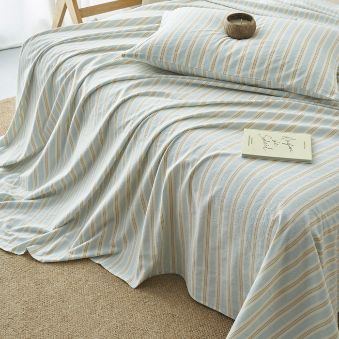 91家纺网 家纺一手货源 找家纺 早晨家纺 2025新款色织纯棉水洗棉床单 科瑞-蓝