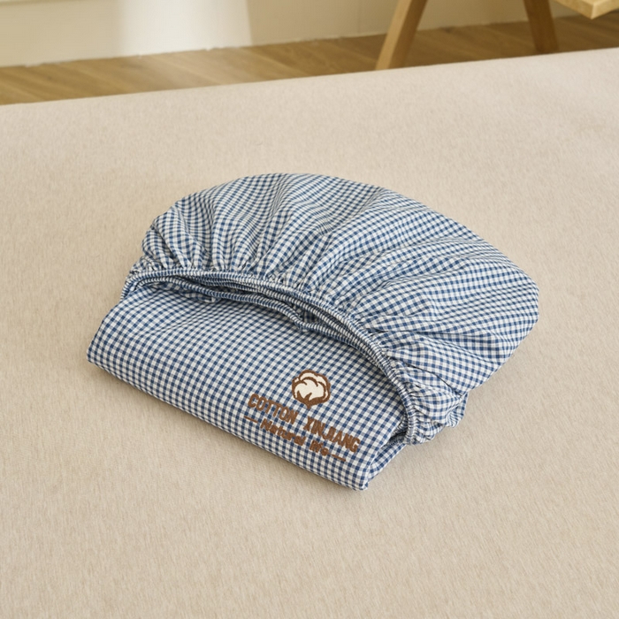 91家纺网 家纺一手货源 找家纺 早晨家纺 2025新款色织纯棉水洗棉毛巾绣床笠 星曜床笠-深蓝