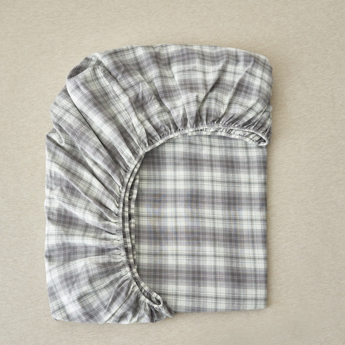 91家纺网 家纺一手货源 找家纺 早晨家纺 2025新款色织纯棉水洗棉床笠 轩尼诗-灰