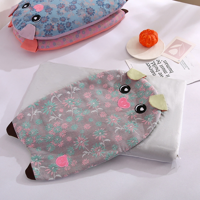 91家纺网 家纺一手货源 找家纺 贤内助家纺 2025新款全棉猪猪侠荞麦枕枕头枕芯保健枕护肩枕 灰色 宽28*长53*高8-10/只