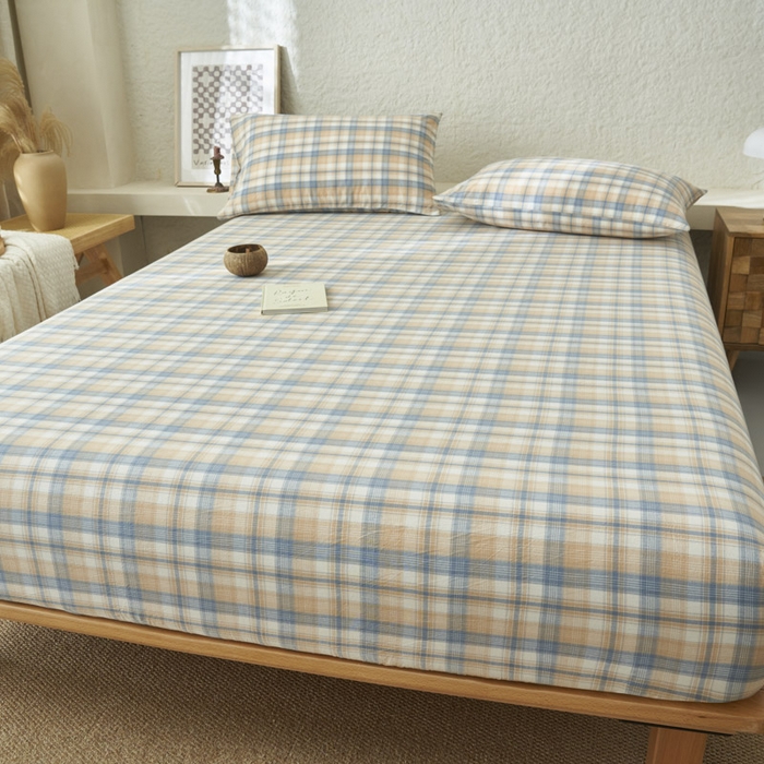 91家纺网 家纺一手货源 找家纺 早晨家纺 2025新款色织纯棉水洗棉床笠 云舒-咖