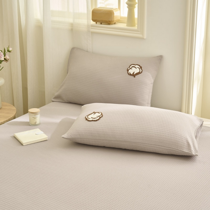 91家纺网 家纺一手货源 找家纺 早晨家纺 2025新款纯棉华夫格床单 纯棉华夫格床单-浅灰