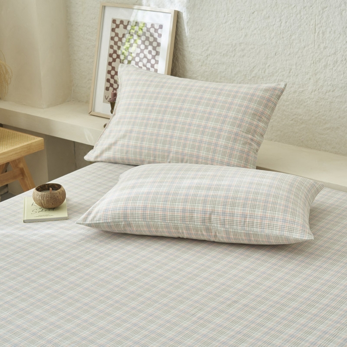 91家纺网 家纺一手货源 找家纺 早晨家纺 2025新款色织纯棉水洗棉床单 丛草集-粉