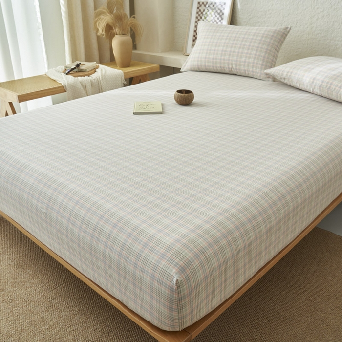 91家纺网 家纺一手货源 找家纺 （总）早晨家纺 2025新款色织纯棉水洗棉床笠