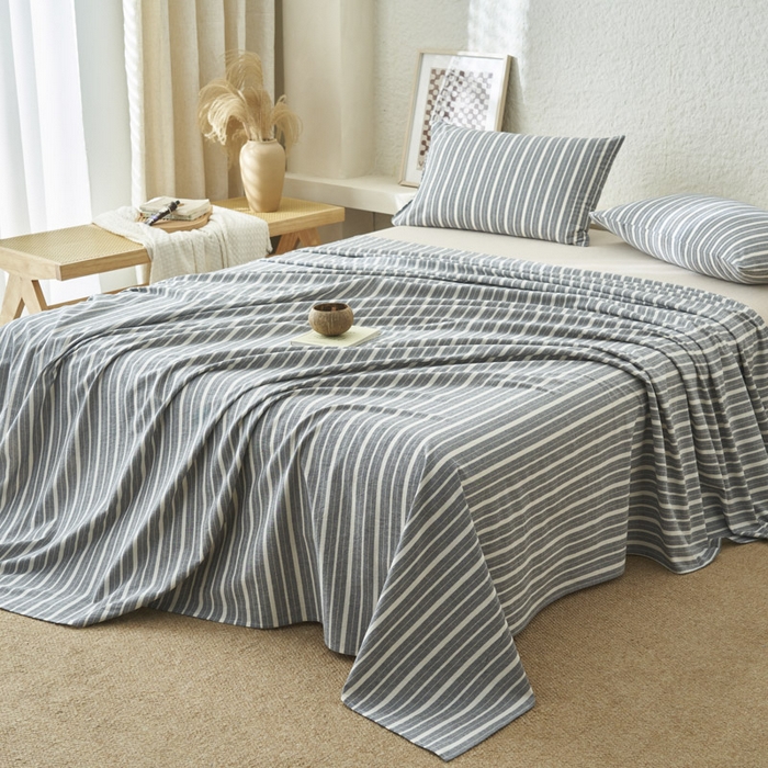 91家纺网 家纺一手货源 找家纺 早晨家纺 2025新款色织纯棉水洗棉床单 雅诗-灰