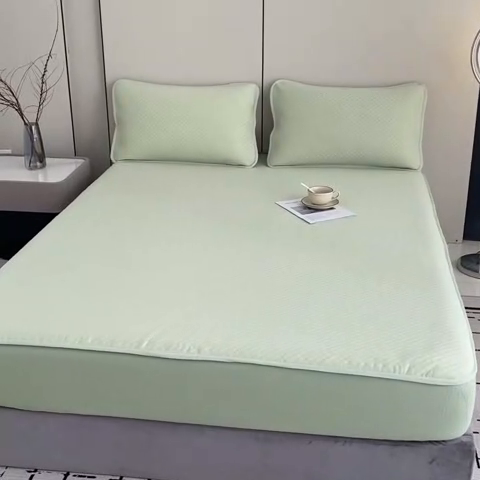 91家纺网 家纺一手货源 找家纺 凌云家纺 2025新款100%锦纶凉席床笠款可水洗冰丝席三明治软席 绿色